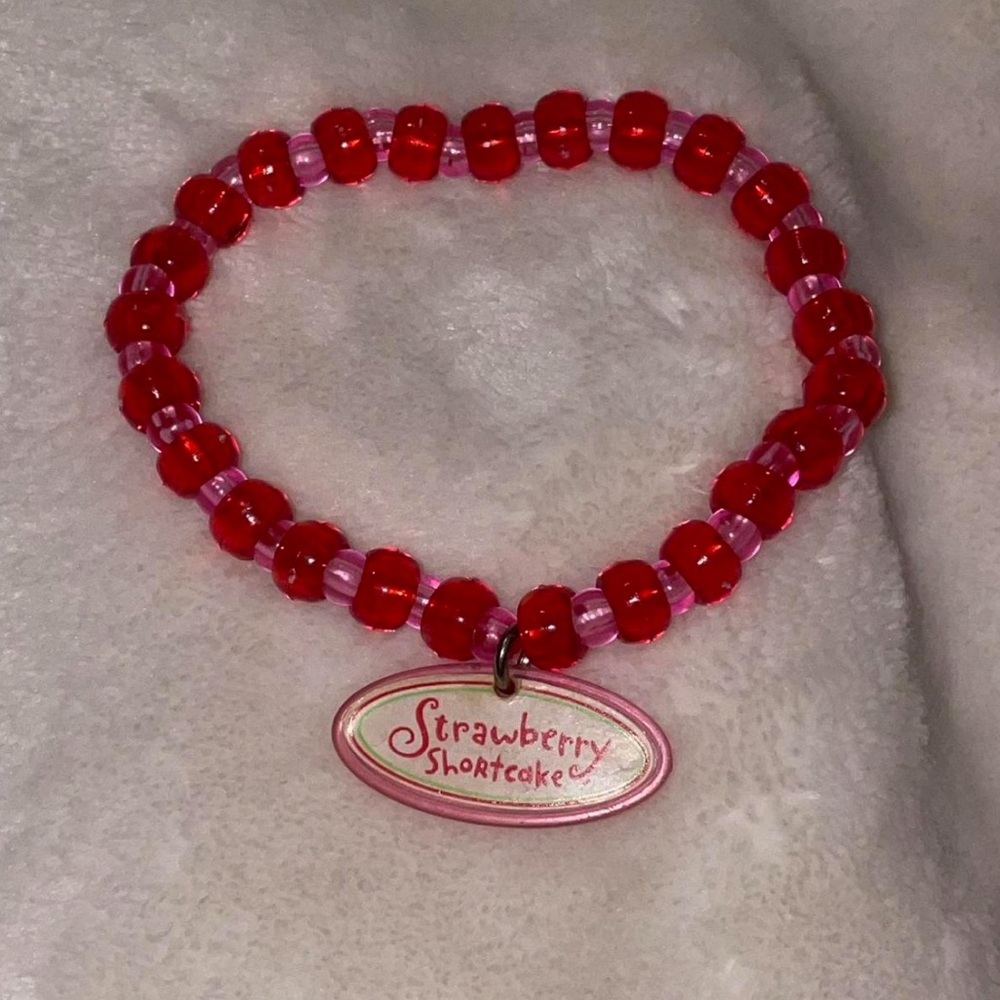 Strawberry Shortcake Y2K Kandi Rave Beaded Bracelet Pink and Red